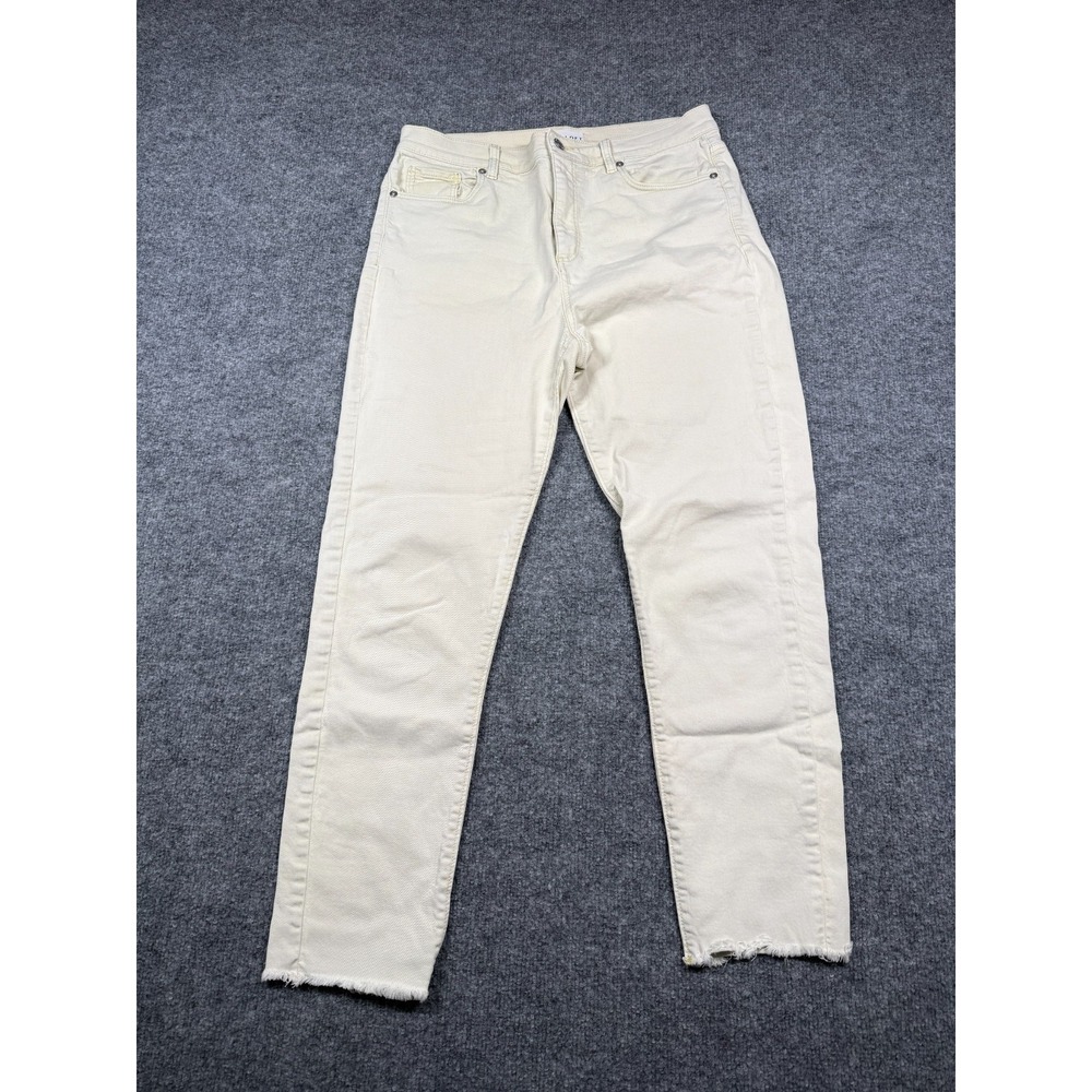 LOFT Jeans Womens 30/10 Off White Denim Stretch Light Wash Straight Leg Raw Hem